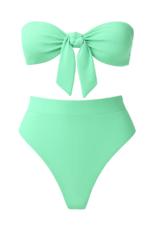 Ribbed Mint Green Two-Piece Bandeau Set