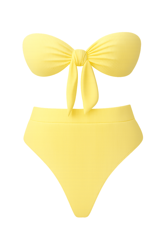 Lemon Drop Ribbed Lemon Yellow Two-Piece Bandeau Bikini Set